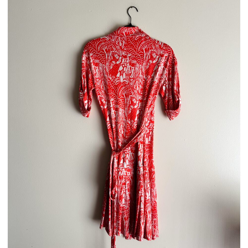 Diane von Furstenberg Orange + White Greek Print Silk Wrap Dress Size 10 - Picture 8 of 10